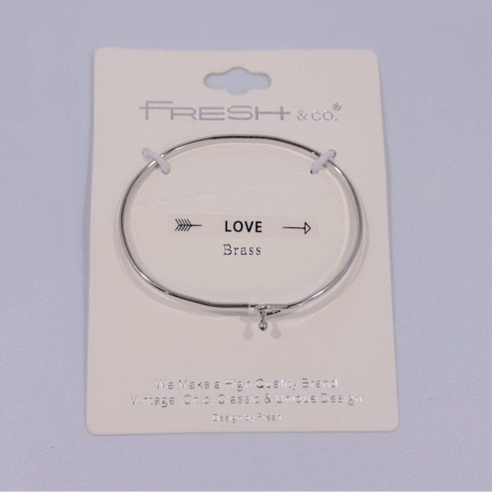 Fresh & Co Silver “ Love “ Bangle Bracelet Minimalist Sweet Simple Dainty